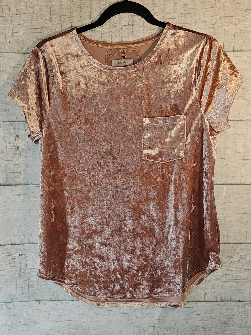 CUPIO Women's Velvet Short-Sleeve Pocket Top — Rose Gold